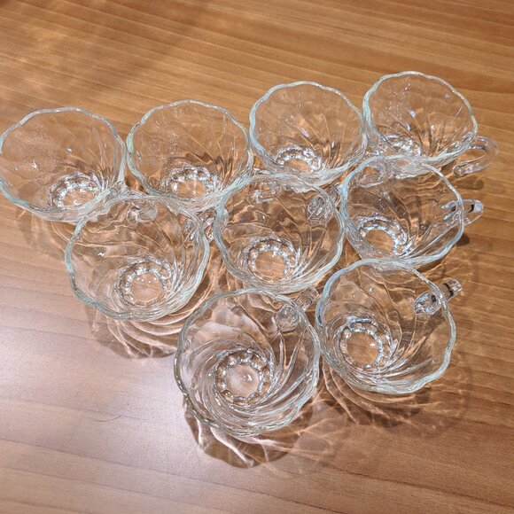 9 Hazel Atlas Colonial Swirl Punch Cups 1950s MCM Vintage Clear Pressed Glass - Picture 3 of 6